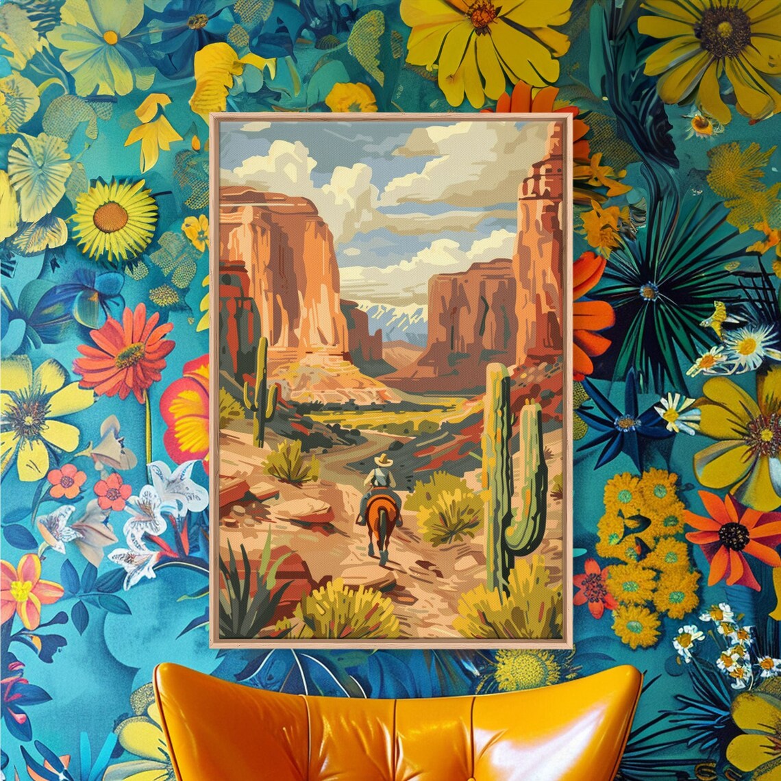 Cowboy Riding Desert Canyon Red Rocks Vintage Western Travel Poster - Image 2