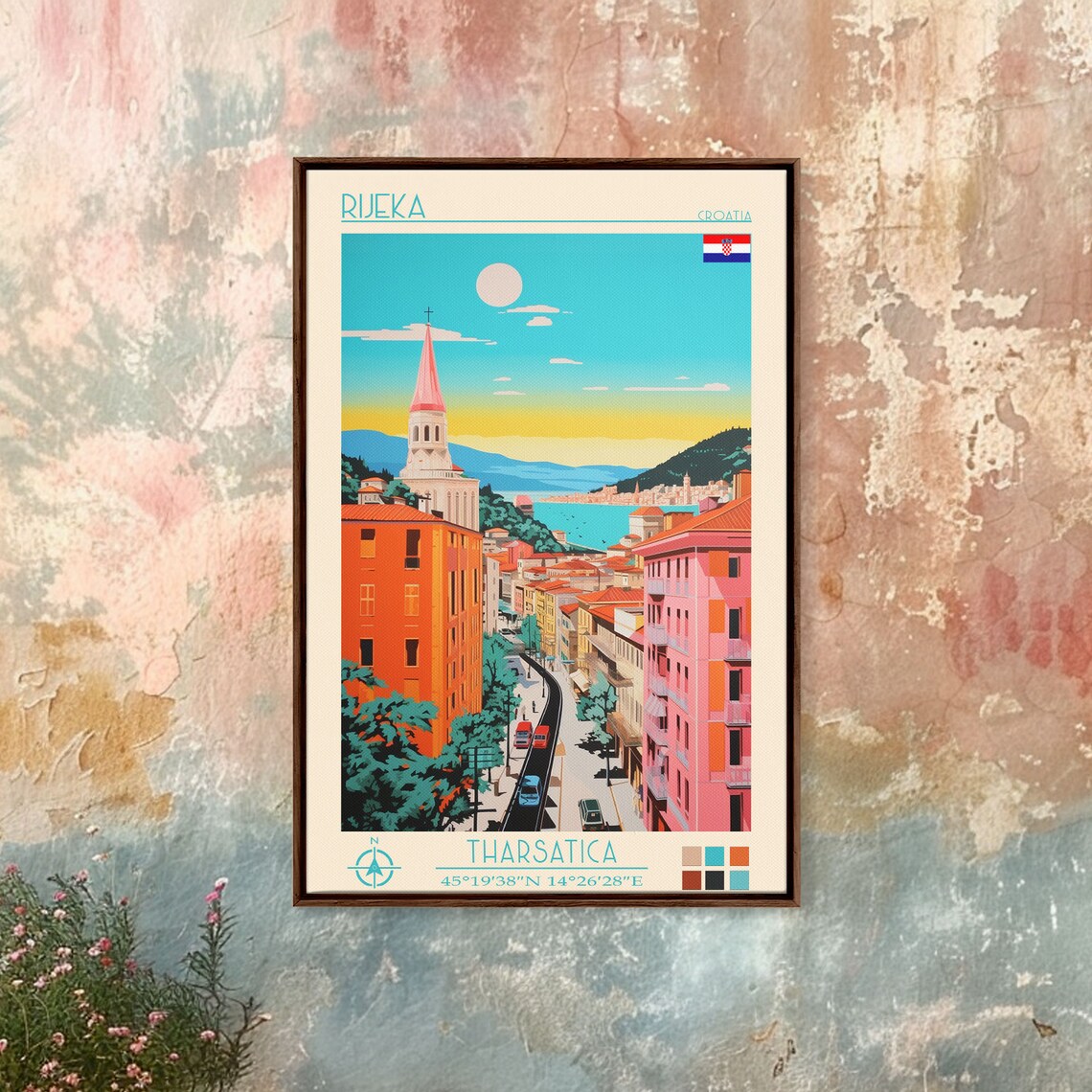 Rijeka Croatia Sunset Bay Church Tower Old Town Street Travel Poster - Image 2