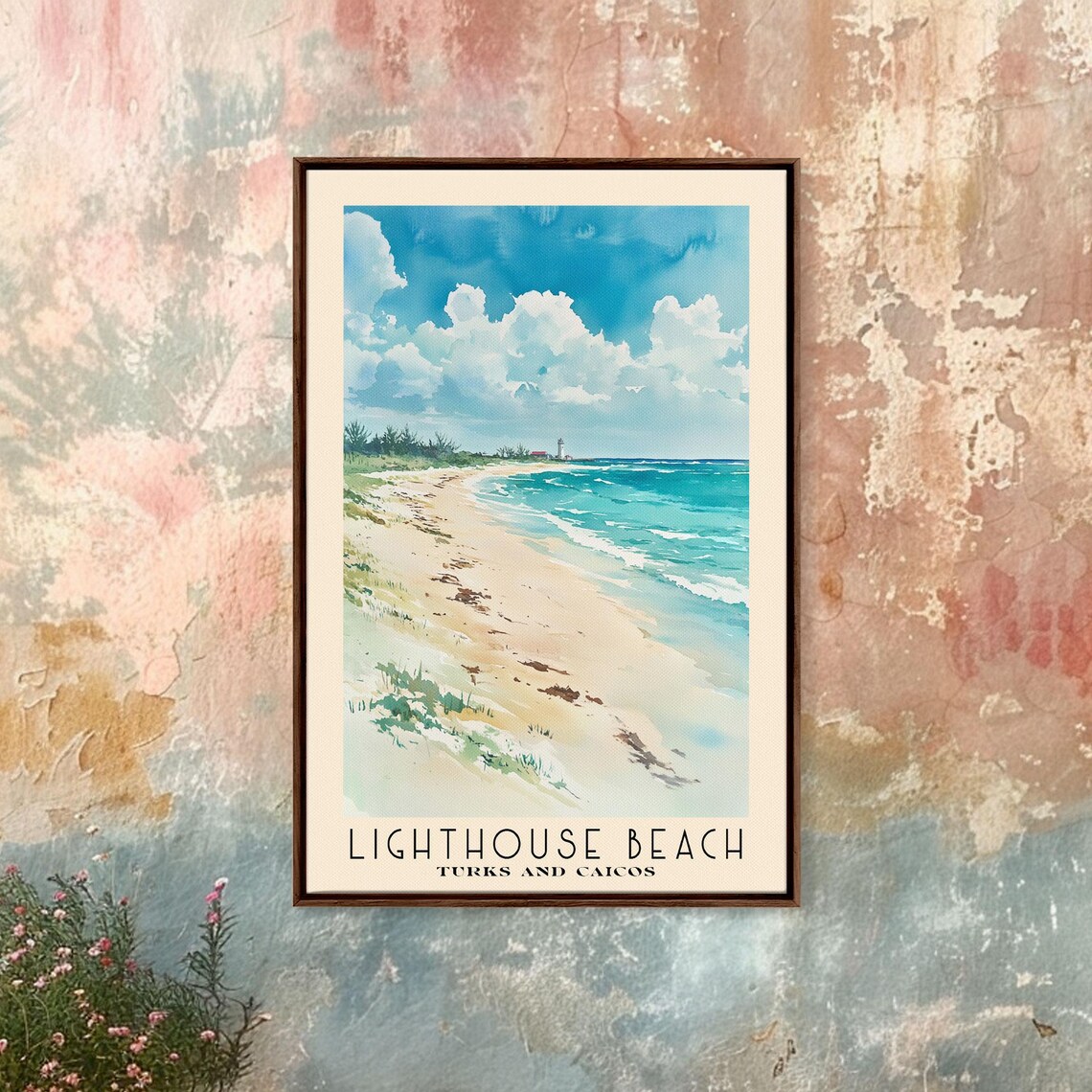 Lighthouse Beach Turks And Caicos Long Sandy Shore Surf Watercolor Poster - Image 4