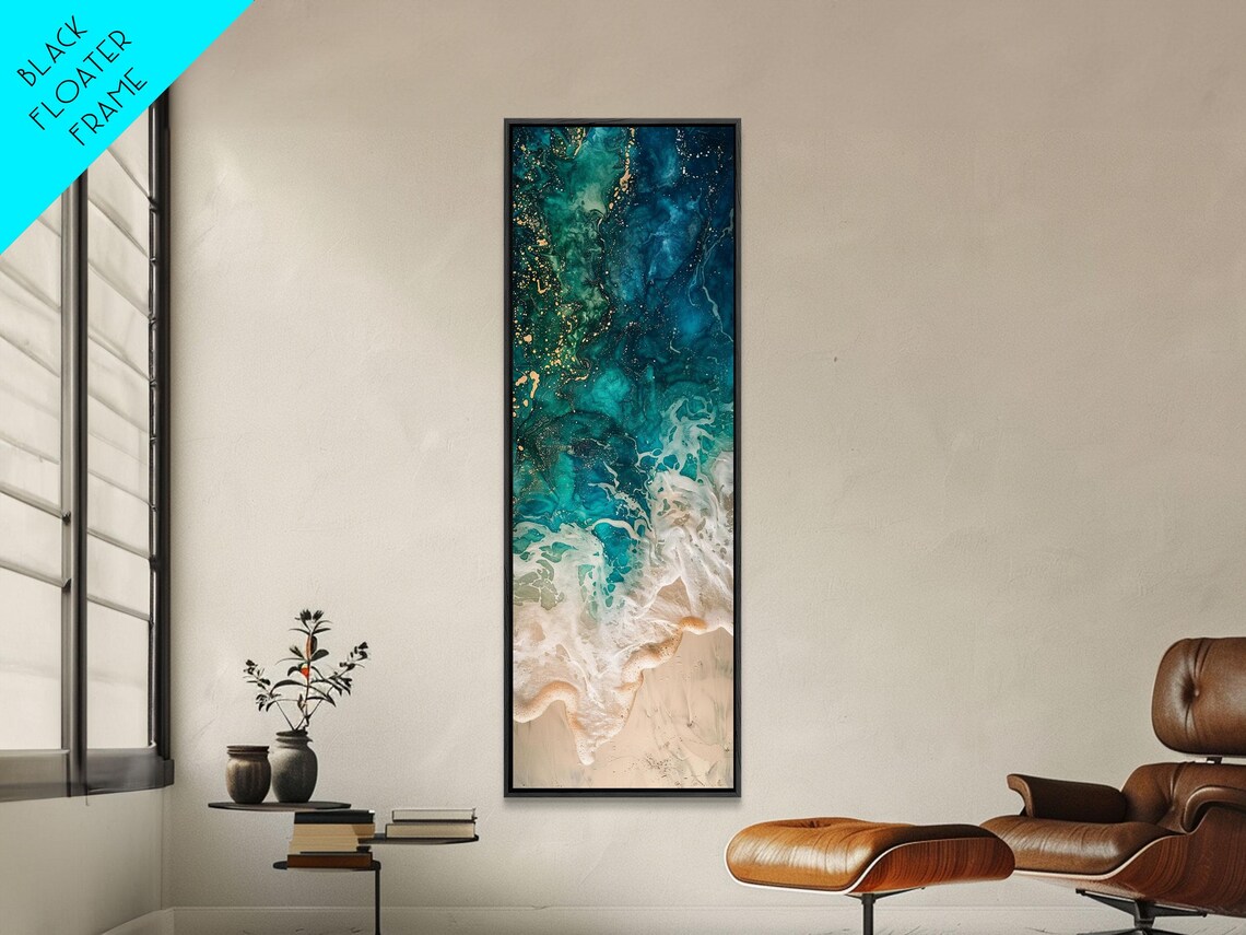 Abstract Aerial Ocean Waves In Deep Teal With White Foam Coastal Art Poster - Image 6