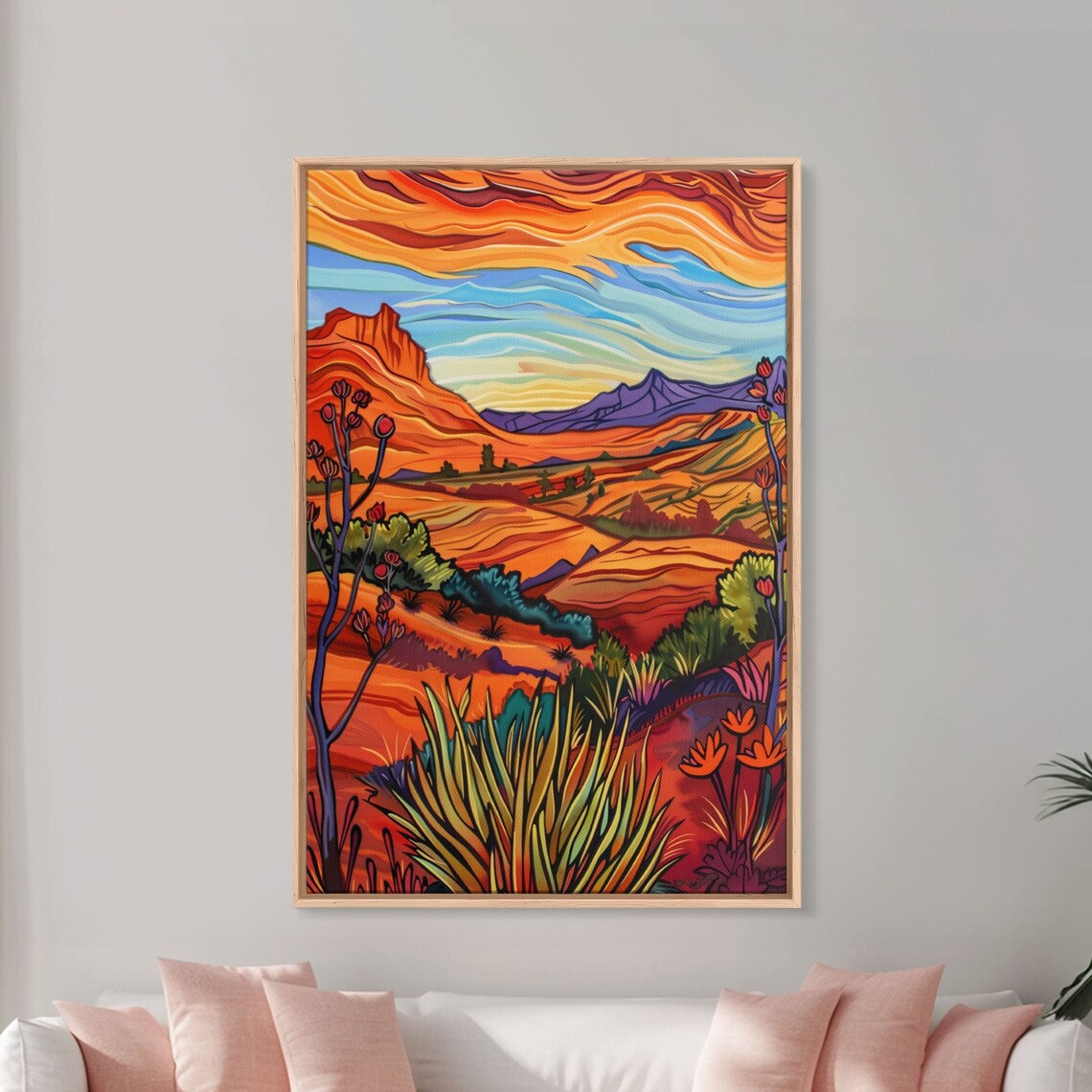 Framed Print Serene Desert Landscape With Rolling Hills Beautiful Wall Art For Living Room Or Bedroom Decor