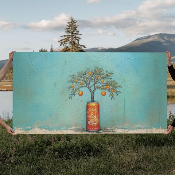 Orange Tree In Soda Can Wall Decor Orange Wall Art Plant Art Teal Art Panoramic Wall Decor Print Wall Art Framed Art