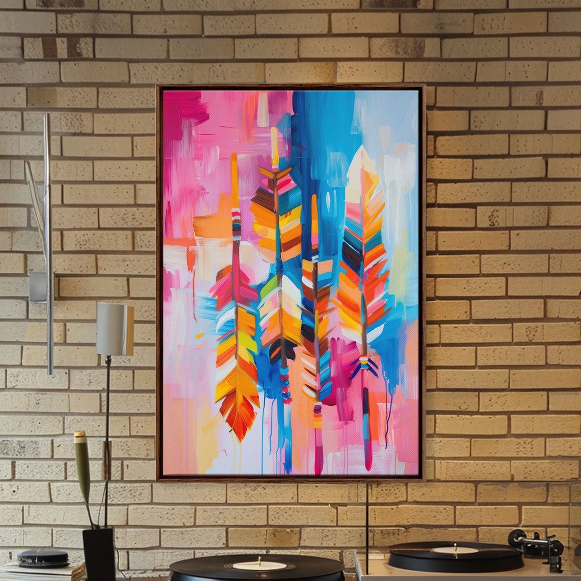 Colorful Boho Feathers Abstract Bright Feather Art Modern Wall Poster