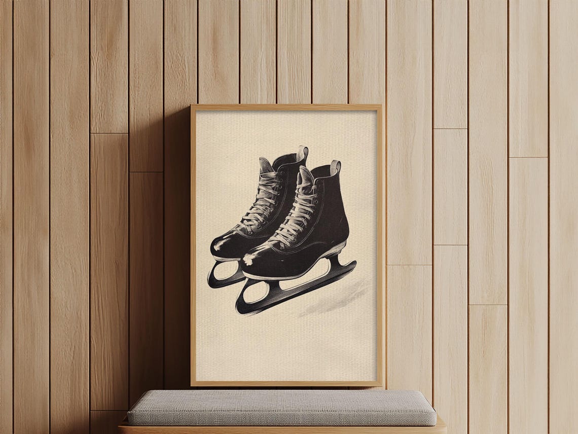 Retro Black Ice Skates Vintage Sketch Winter Holiday Wall Poster - Image 2