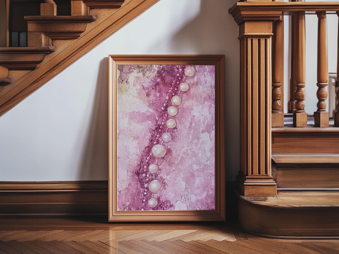 Pink Pearls Abstract Beads Vertical Painting Feminine Wall Art Poster - Image 3
