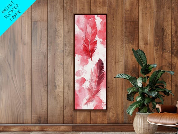Elegant Feather Art Framed Print Boho Wabi Sabi Decor Vertical Wall Art Minimalist Feather Design Light Pink Wall Art