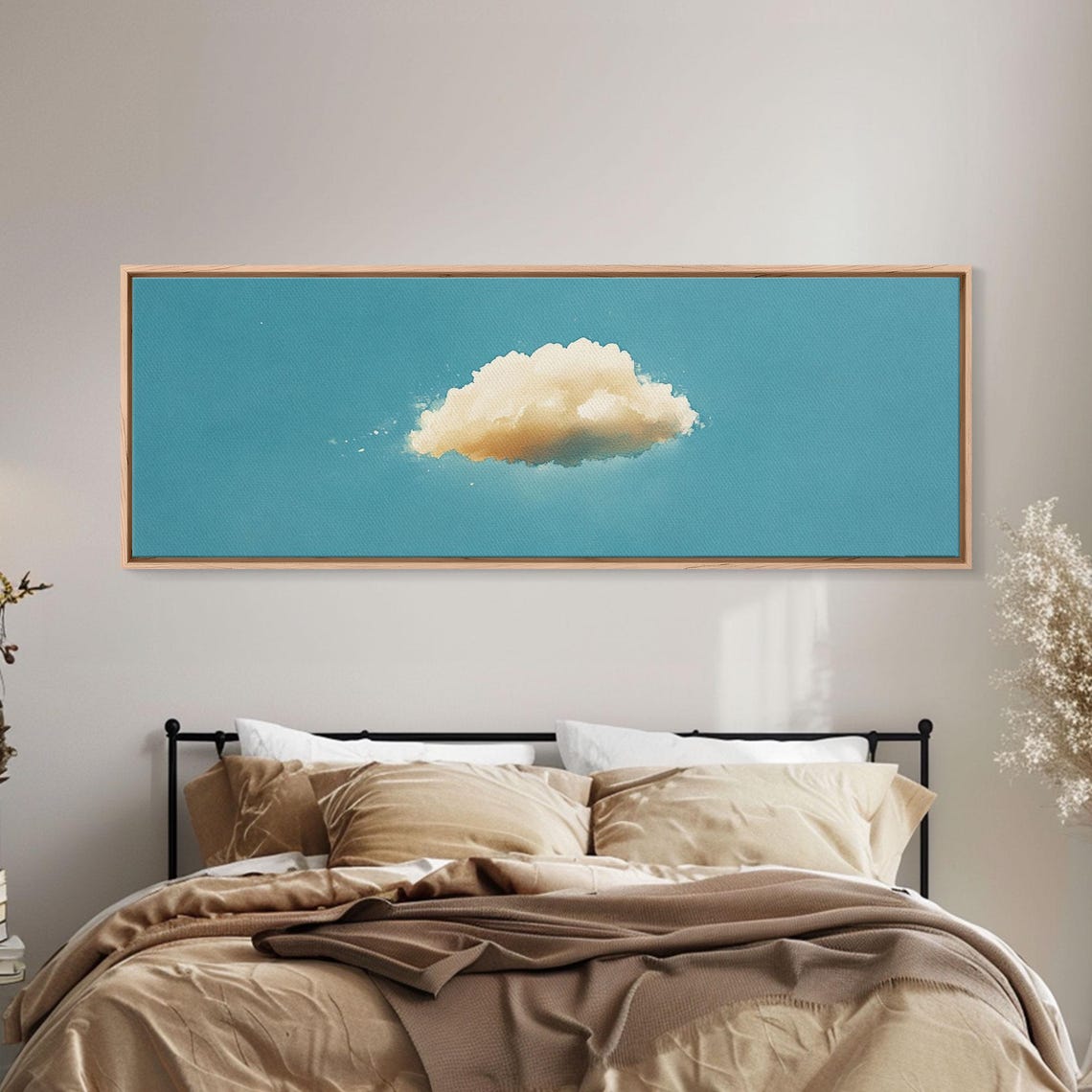 Watercolor Single Cloud Teal Sky Minimalist Serene Wall Art Print - Image 2