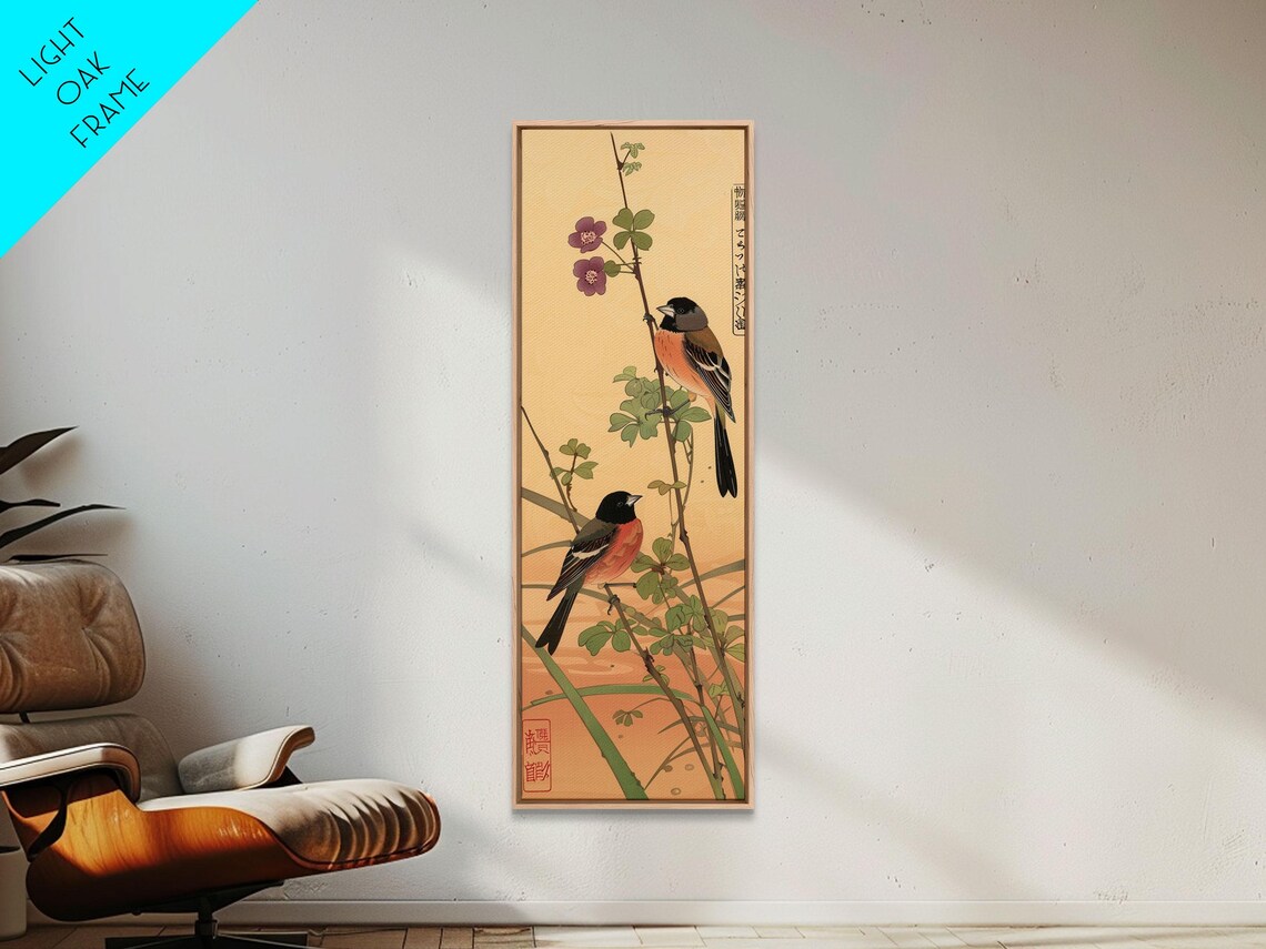 Japanese Bullfinch Birds Blossom Branch Ukiyo E Woodblock Art Poster
