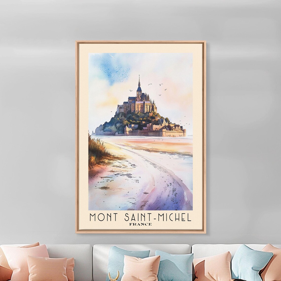 Mont Saint Michel France Tidal Abbey Sunset Watercolor Travel Poster - Image 3