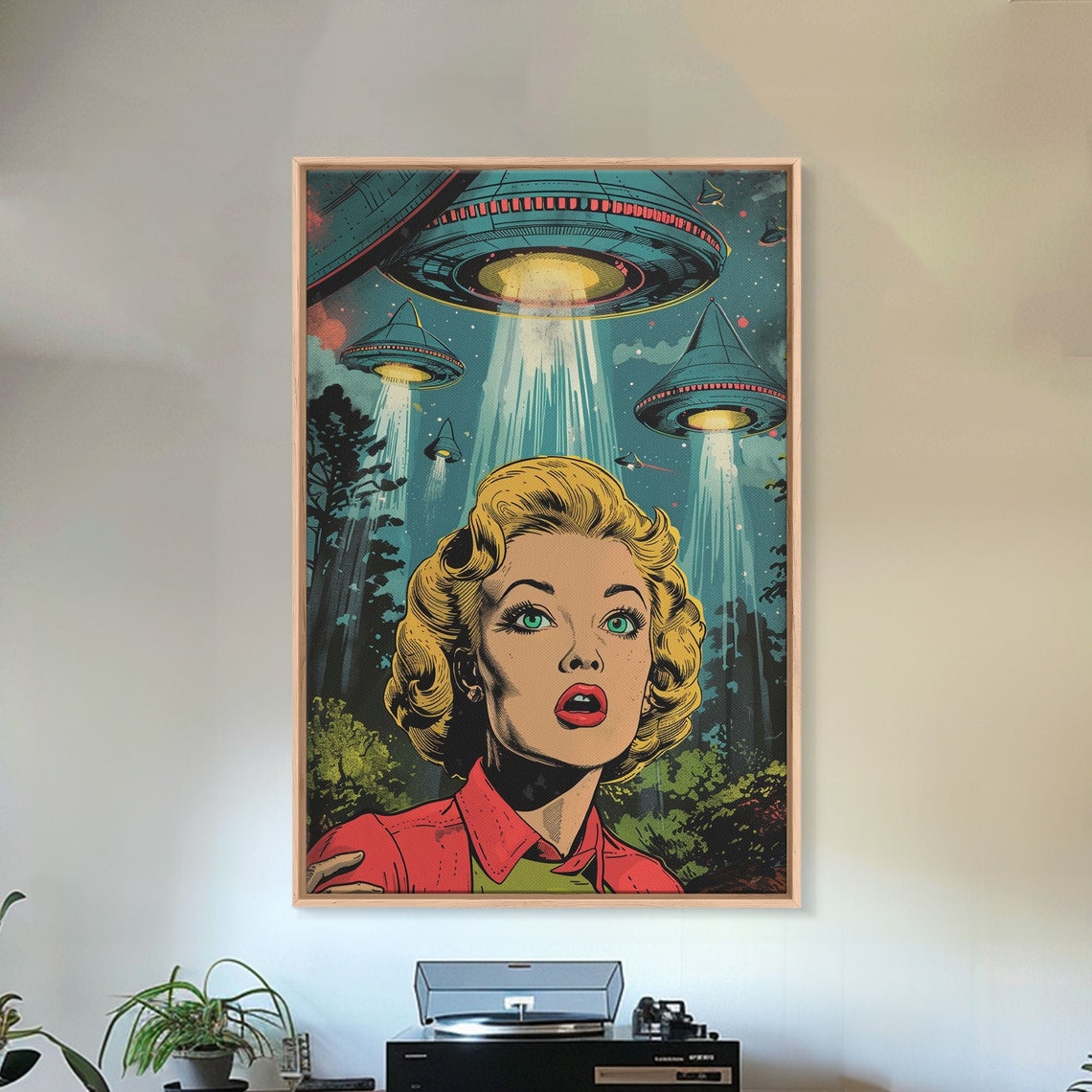 1950s Atomic Age Pop Art UFO Saucers Vintage Comic Style Wall Art - Image 5