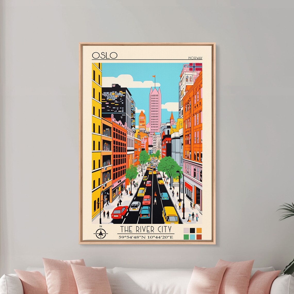 Oslo Norway Colorful Downtown Street Skyline Day View Travel Poster - Image 2