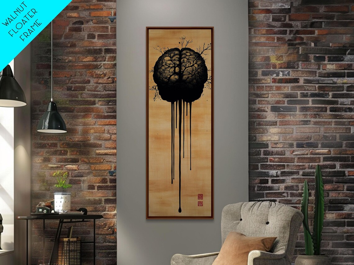 Black Ink Brain Anatomy Art Dripping Minimalist Office Poster - Image 2