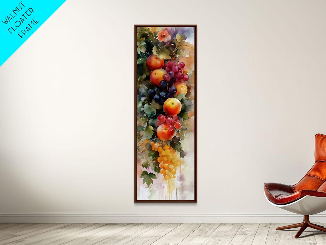 Watercolor Fruit Vine Garland Grapes Peaches Kitchen Art Poster - Image 3