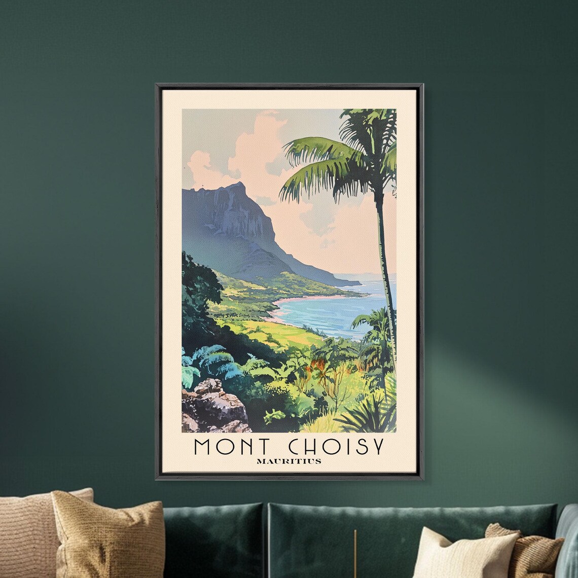 Mont Choisy Mauritius Green Coastline Palm Mountain Watercolor Poster - Image 5