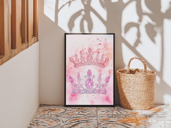 Twin Jeweled Crown Painting Featuring Framed Print Whimsical Art Light Pink Wall Art Goddess Art Print Gift Idea Decor