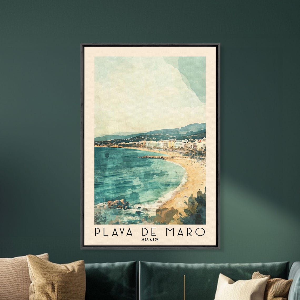 Playa De Maro Spain Teal Bay Curve Golden Sand Rocky Point Poster - Image 5