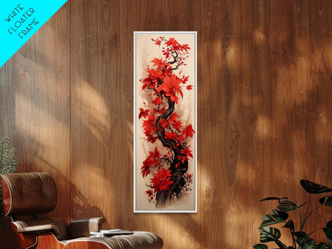 Twisting Vine With Red Autumn Berries Ink Wash Japanese Wall Art - Image 3