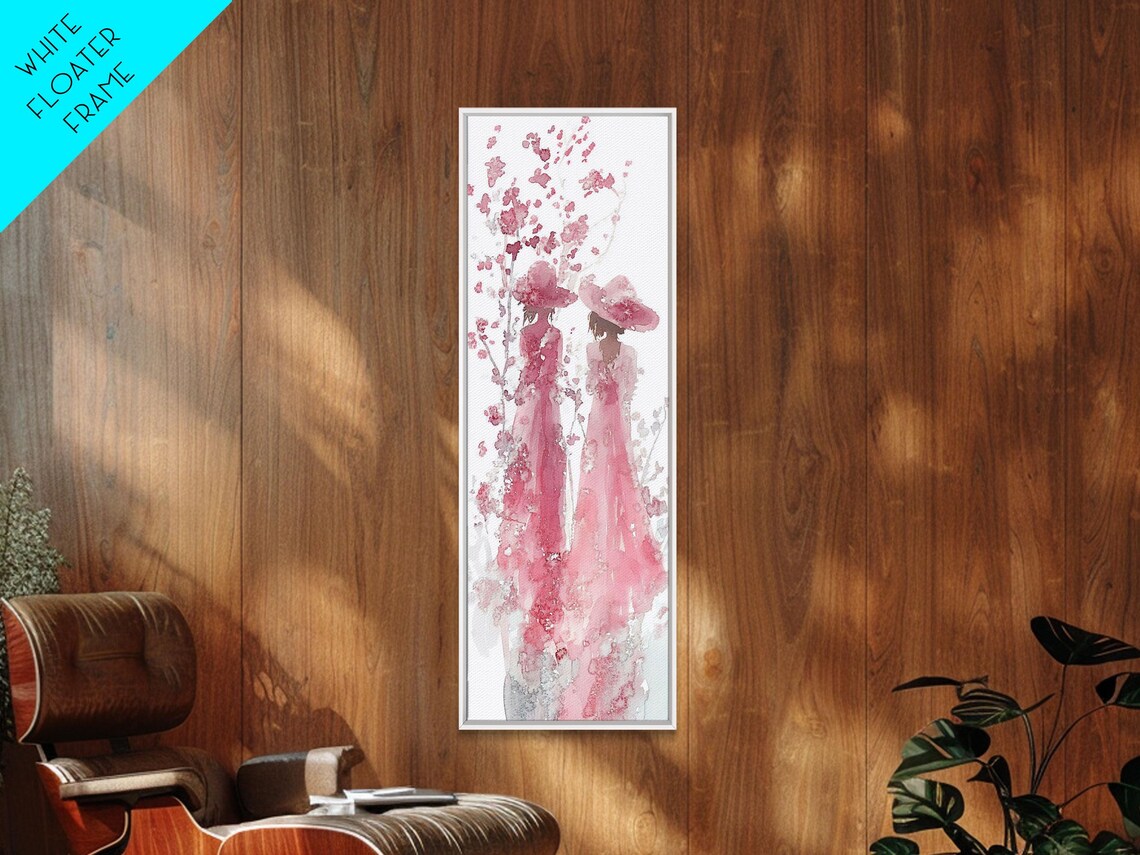 Two Women In Hats And Pink Dresses Watercolor Feminine Wall Art - Image 5