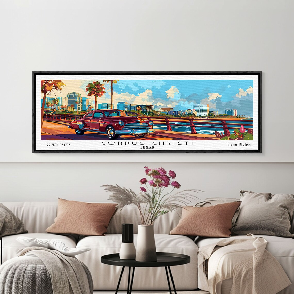 Corpus Christi Texas Bayfront Vintage Red Car Harbor View Travel Poster - Image 3