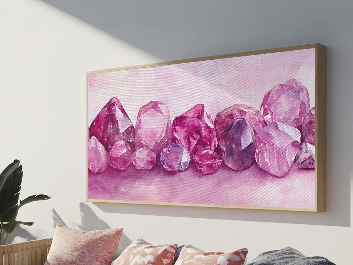Pink Amethyst Gemstones Watercolor Row Sparkling Crystal Design Poster - Image 2