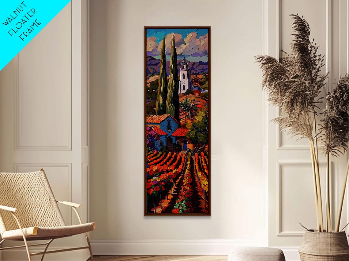 Tuscan Vineyard Rows Villa Bell Tower Cypress Trees Landscape Poster - Image 5
