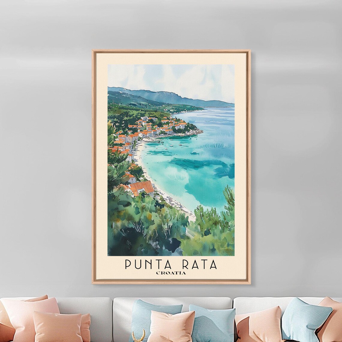 Punta Rata Croatia Red Roof Coastal Town Turquoise Bay Hillside View Watercolor Poster - Image 3
