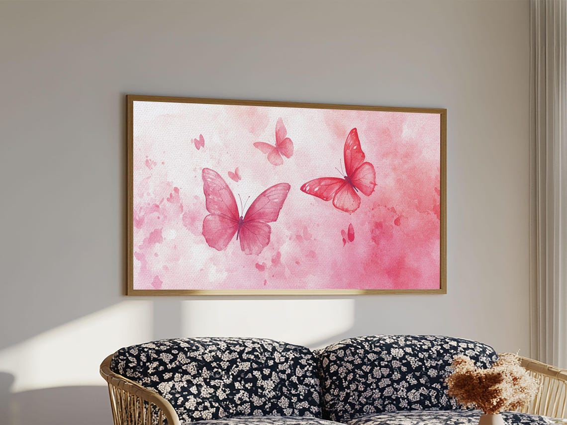 Pink Butterflies Watercolor Painting Romantic Blush Background Poster - Image 2