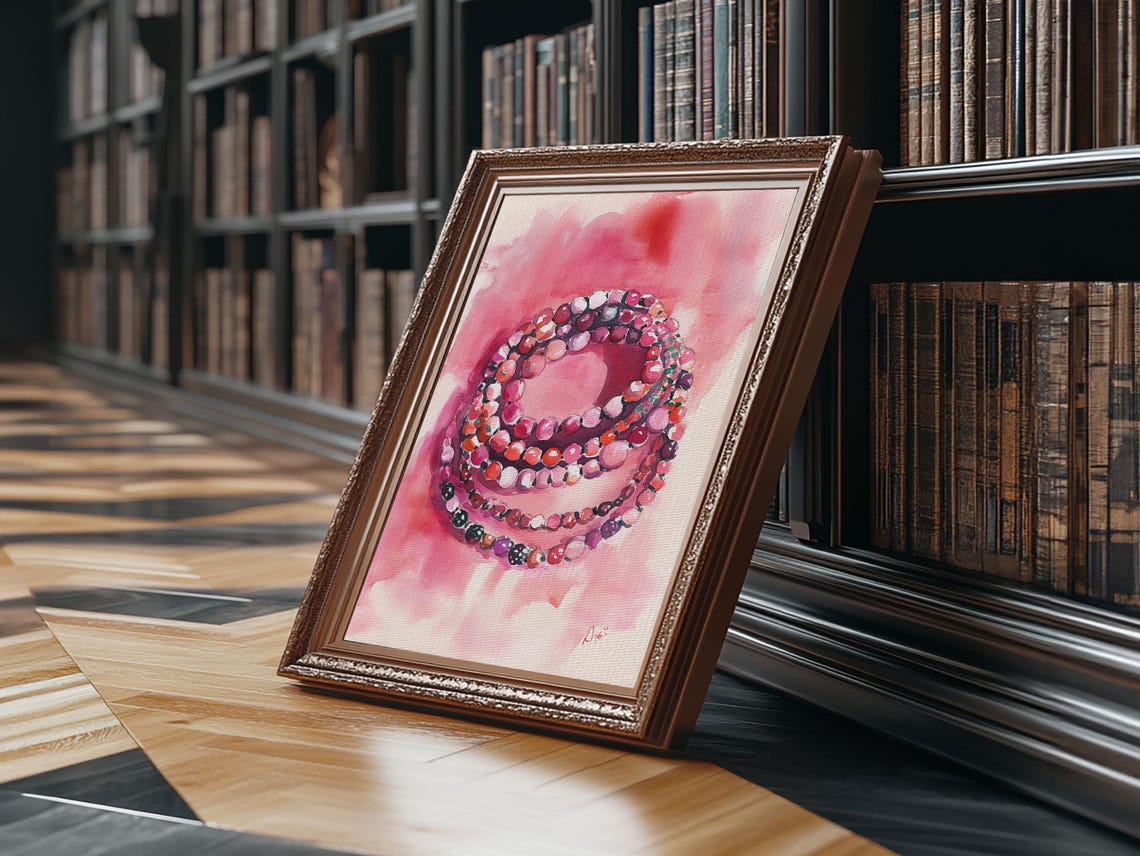 Coiled Pink Gemstone Bead Bracelets Watercolor Jewelry Wall Art Print - Image 5