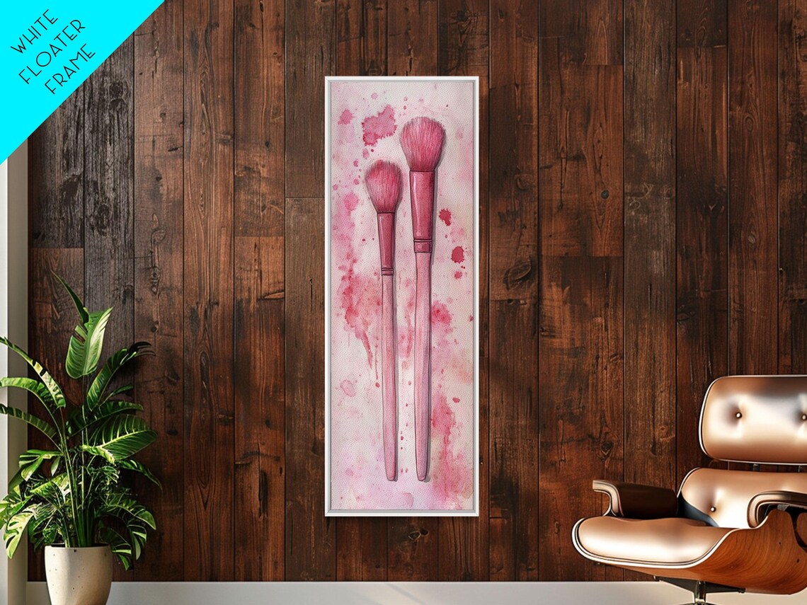 Pink Makeup Brushes Watercolor Vertical Tall Skinny Glam Vanity Wall Art - Image 6