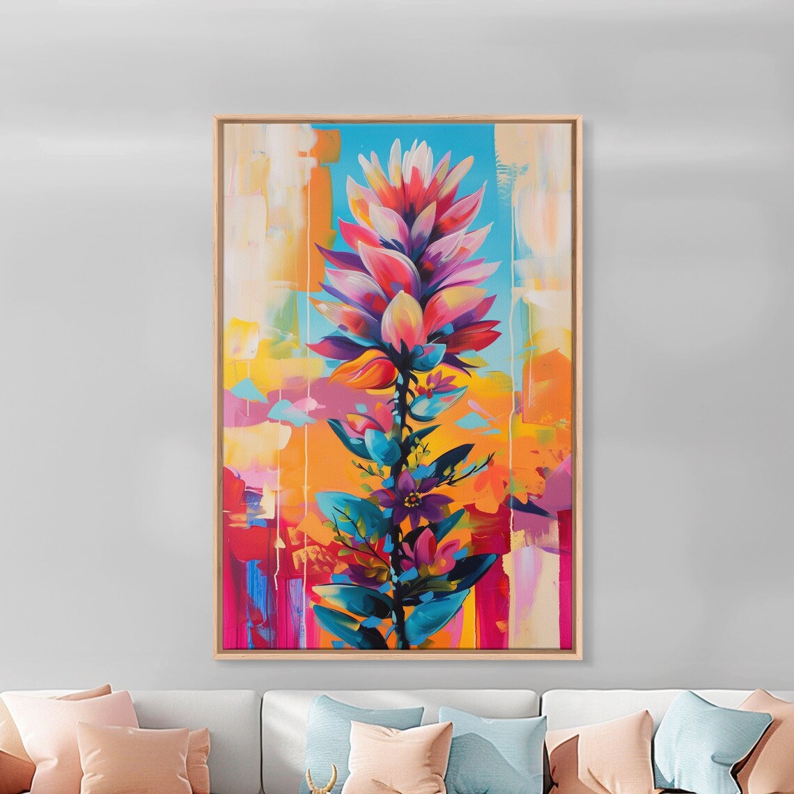 Vibrant Abstract Flower Blossom On Turquoise Background Art Poster