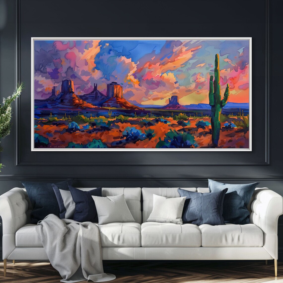 Mountain Sunset With Saguaro Cacti Art Print, Boho Decor