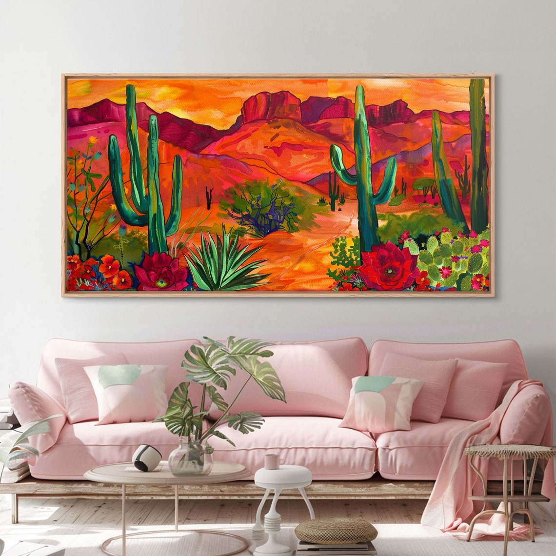 Saguaro Cactus Desert Sunset Red Rock Mountains Bold Floral Poster - Image 2