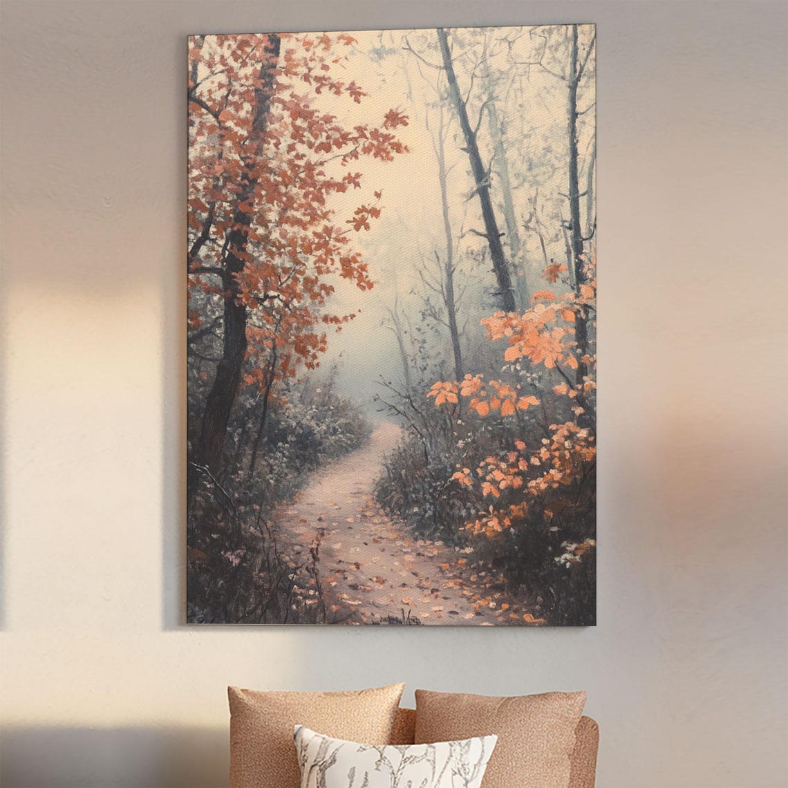 Autumn Forest Path Misty Orange Maple Trees Landscape Poster - Image 5