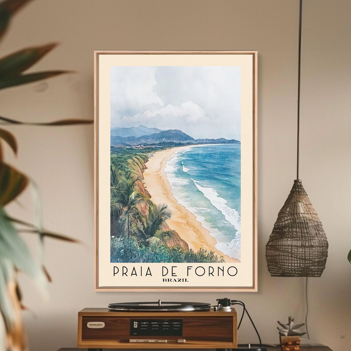 Praia de Forno Brazil Golden Beach Green Headland Watercolor Travel Poster - Image 2