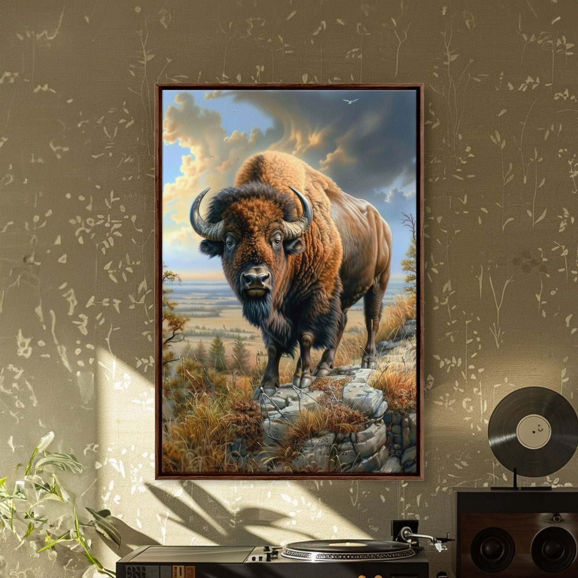 Majestic Bison On Rocky Hilltop Under Dramatic Sky Wildlife Poster - Image 5