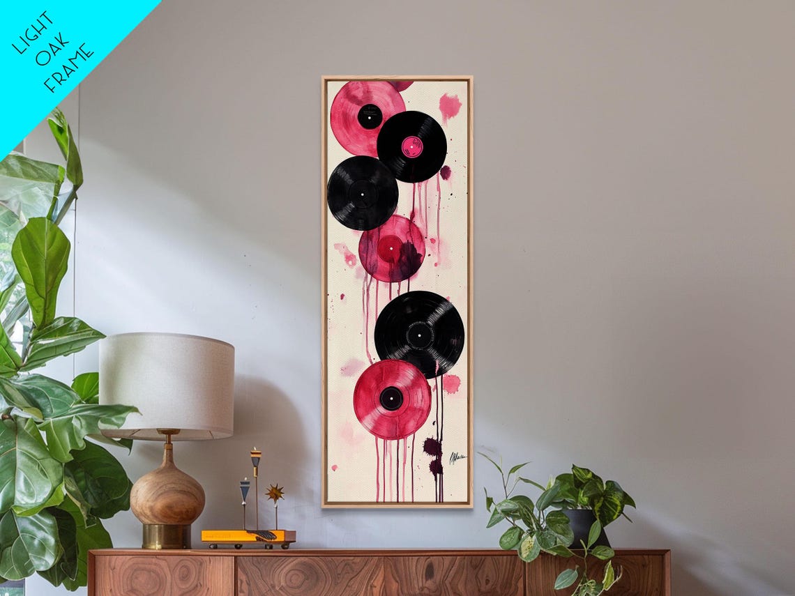 Black Pink Vinyl Records Paint Drip Retro Music Vertical Art Poster - Image 3