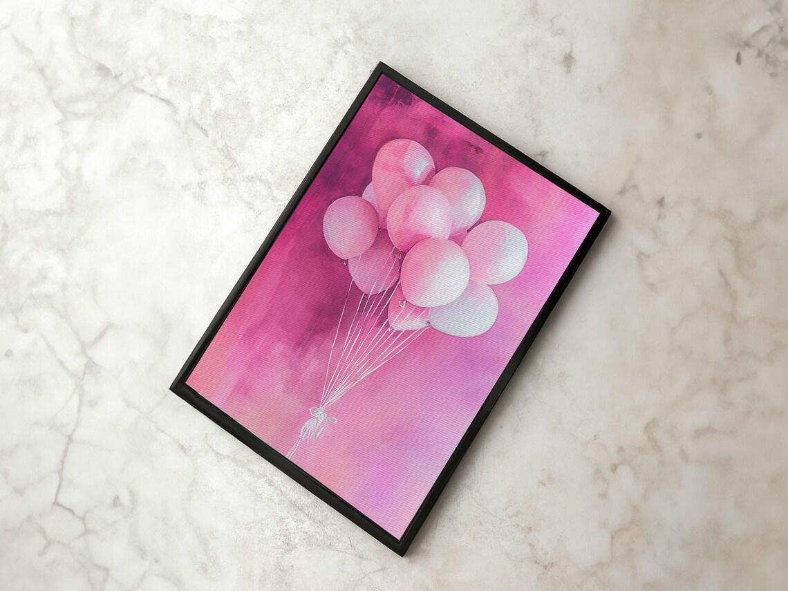 Pink Balloons Watercolor Bunch Party Celebration Wall Art Poster - Image 5