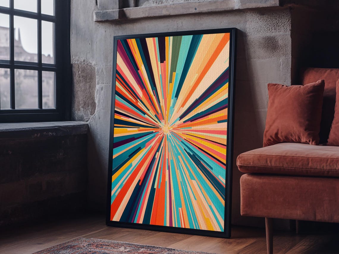 Mid Century Modern Sunburst Rays Colorful Retro Geometric Wall Art - Image 5