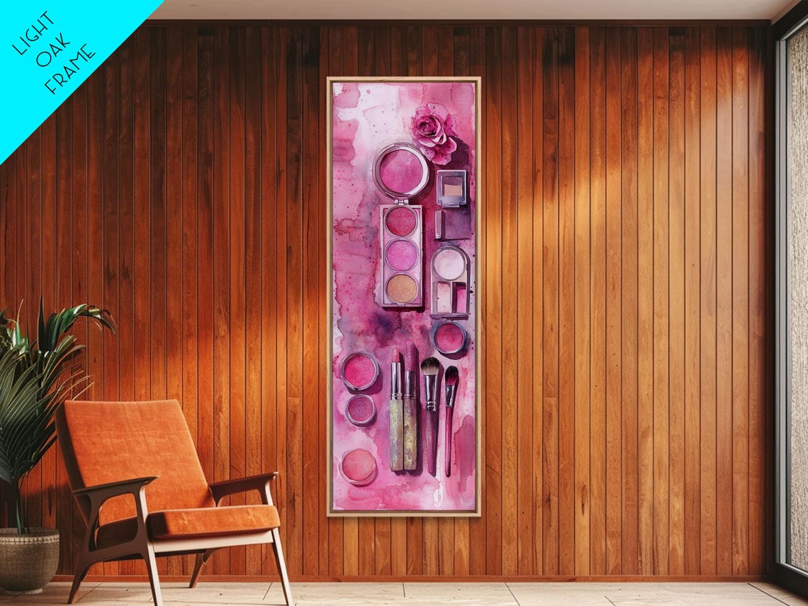 Pink Makeup Flat Lay Blush Palette Watercolor Beauty Art Poster - Image 3