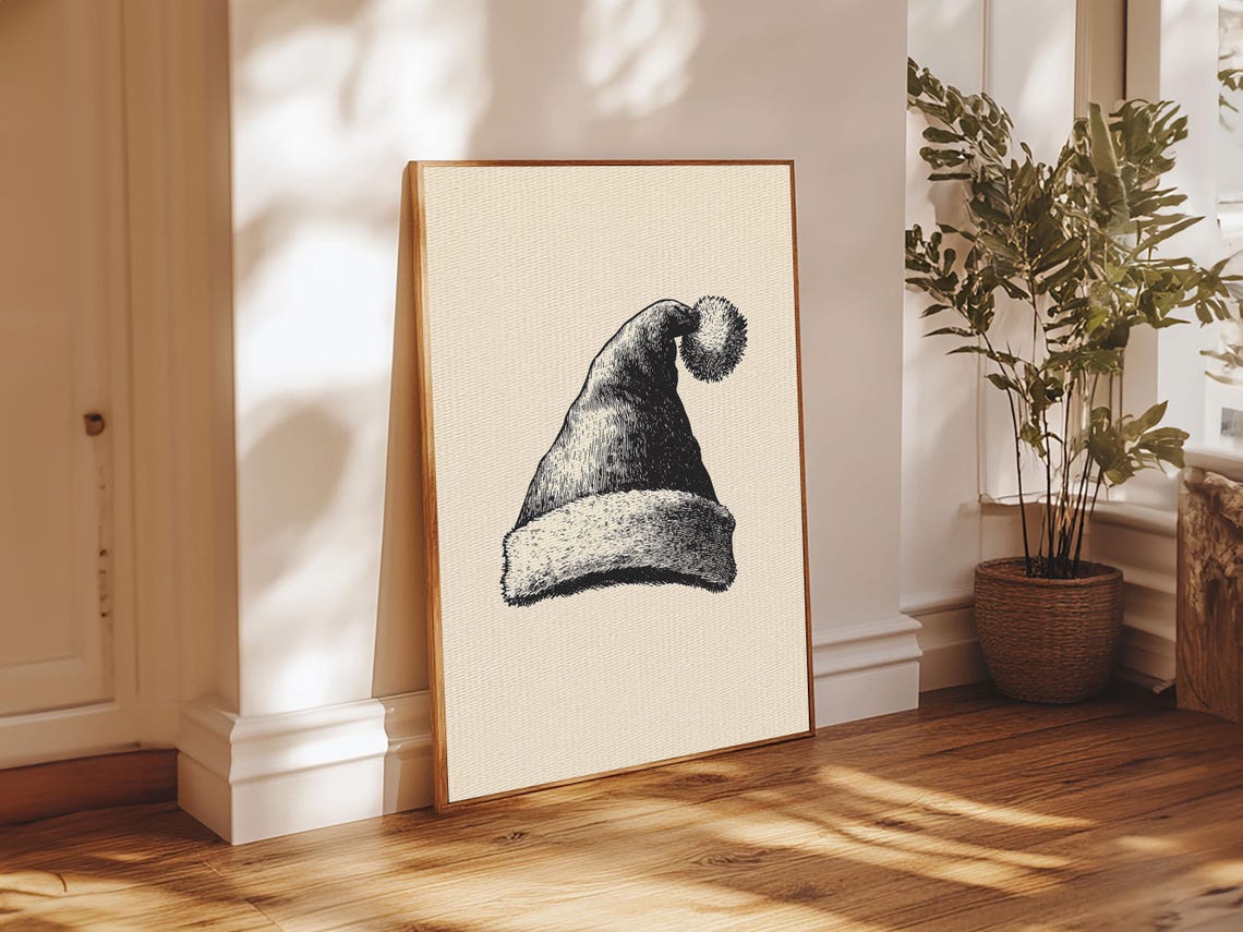 Minimalist Santa Hat Black Ink Sketch Vintage Christmas Holiday Poster - Image 6