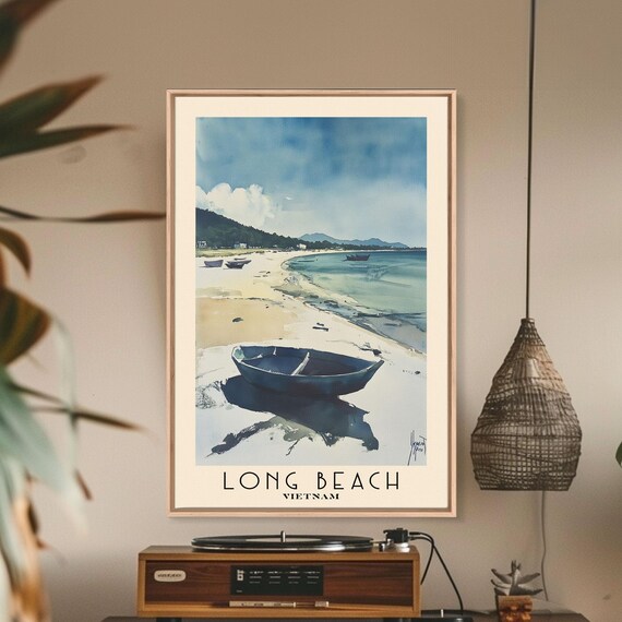 Long Beach Vietnam Round Fishing Boat Calm Shore Fishing Village Poster