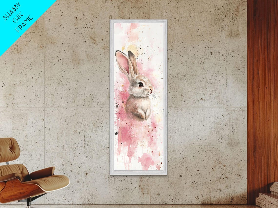 Sweet Watercolor Bunny Pink Splatter Floral Nursery Wall Art - Image 5
