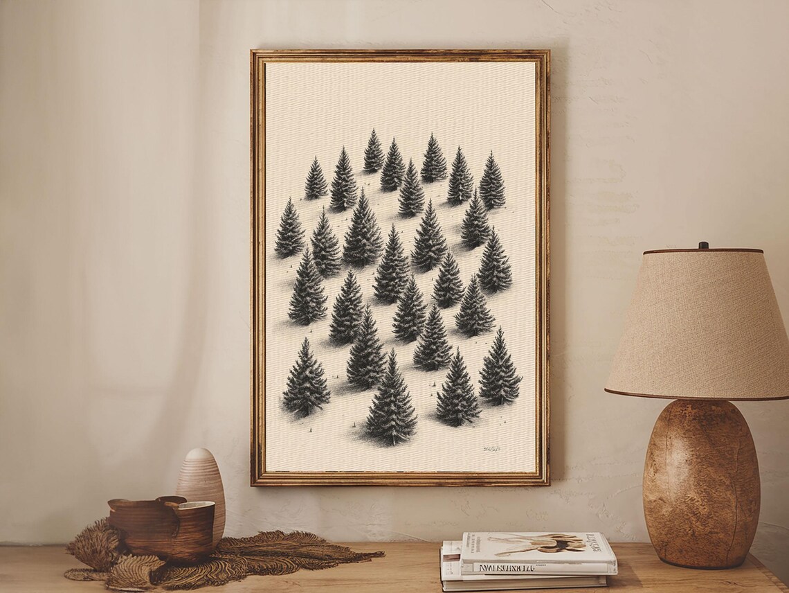 Christmas Tree Farm Rows Ink Sketch Minimalist Holiday Nature Poster - Image 2