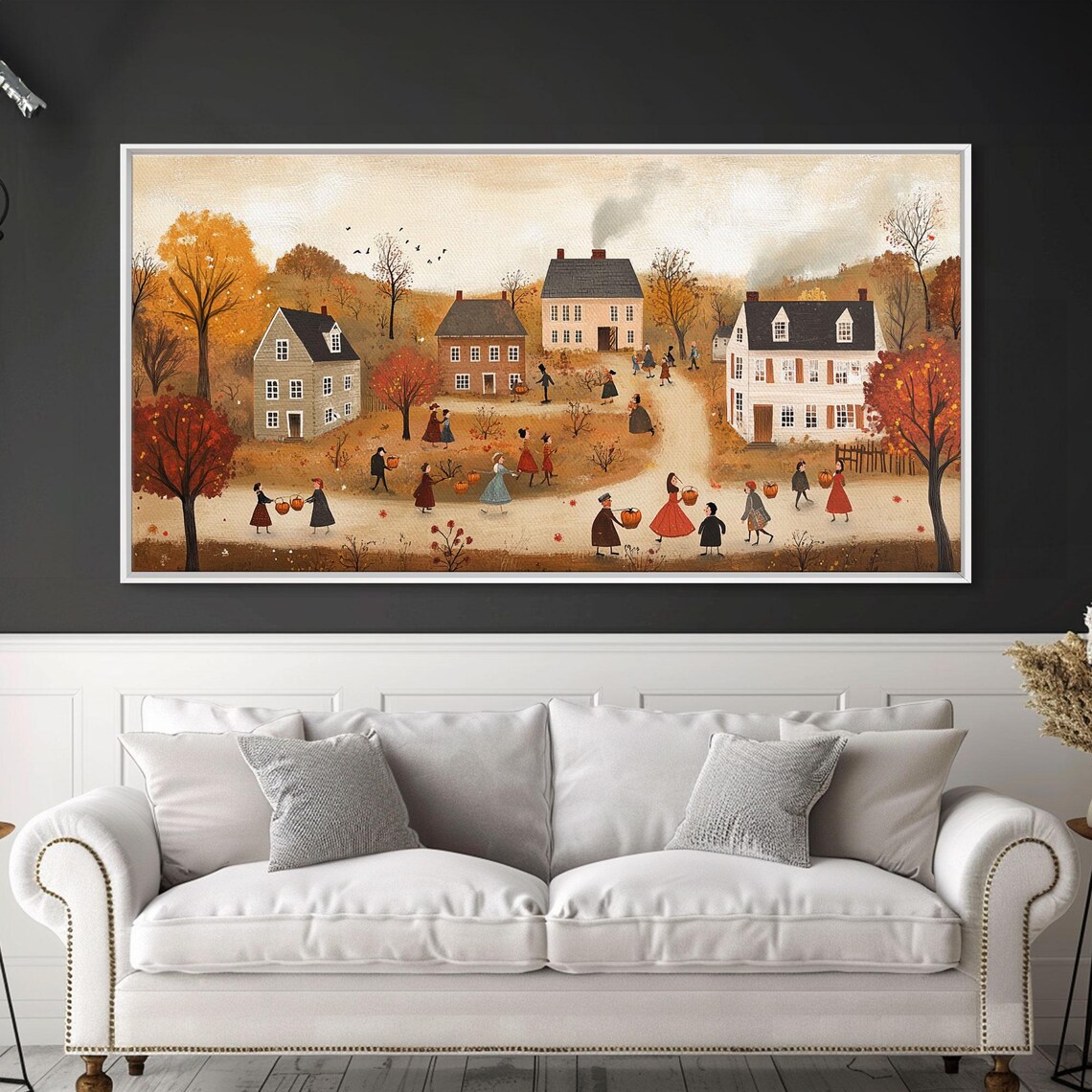 Autumn Harvest Village Folk Art Pumpkin Houses Country Scene Poster - Image 4