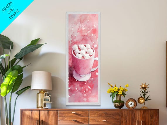 Cozy Pink Mug Print Coffee Wall Art Rustic Kitchen Decor Gift Idea Light Pink Vertical Artwork Cottagecore Aesthetic