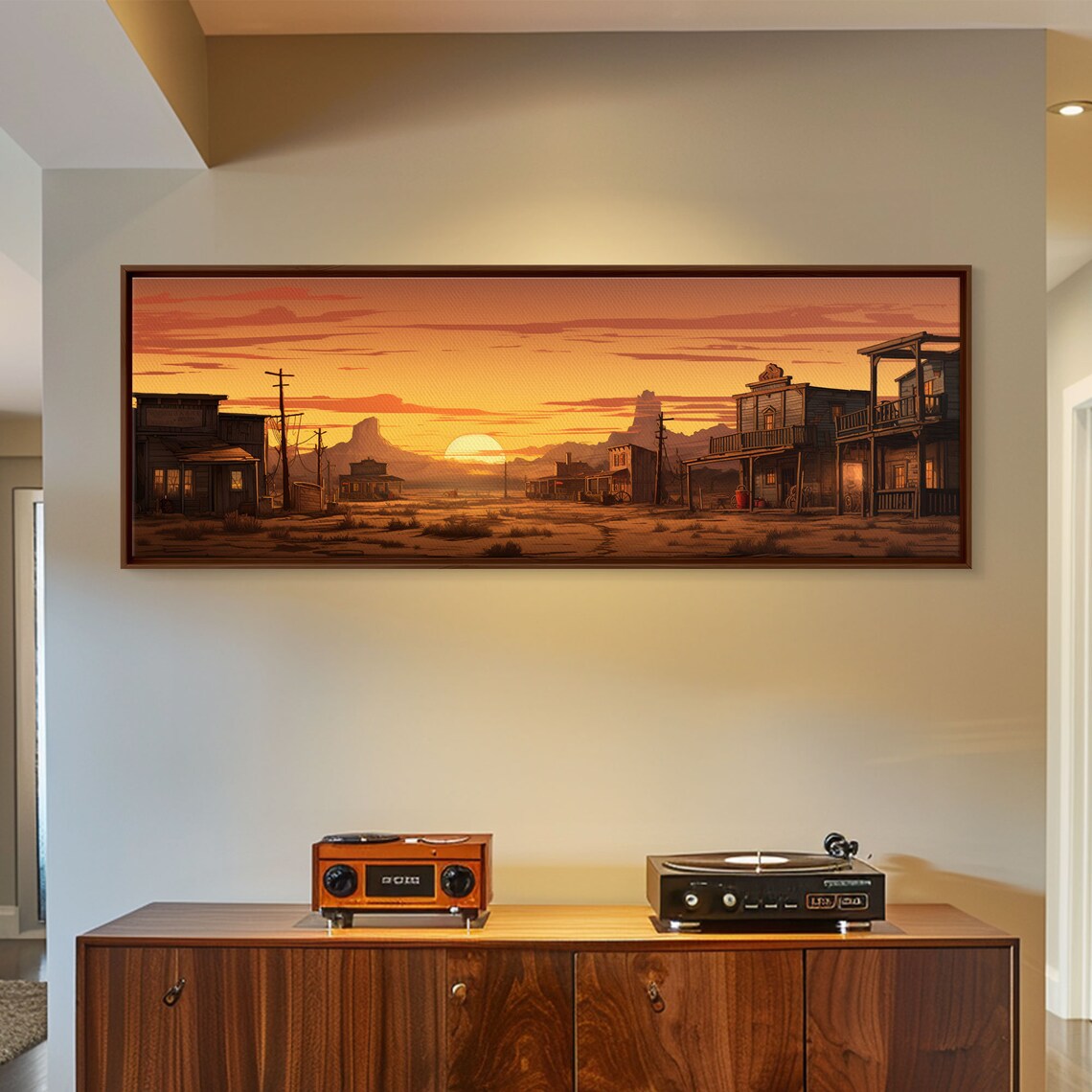 Abandoned Wild West Ghost Town Sunset Wooden Buildings Painting Poster - Image 5
