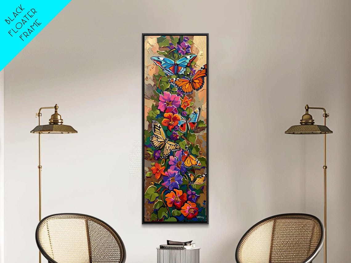 Colorful Butterflies Among Bright Flowers Impasto Botanical Wall Art - Image 6