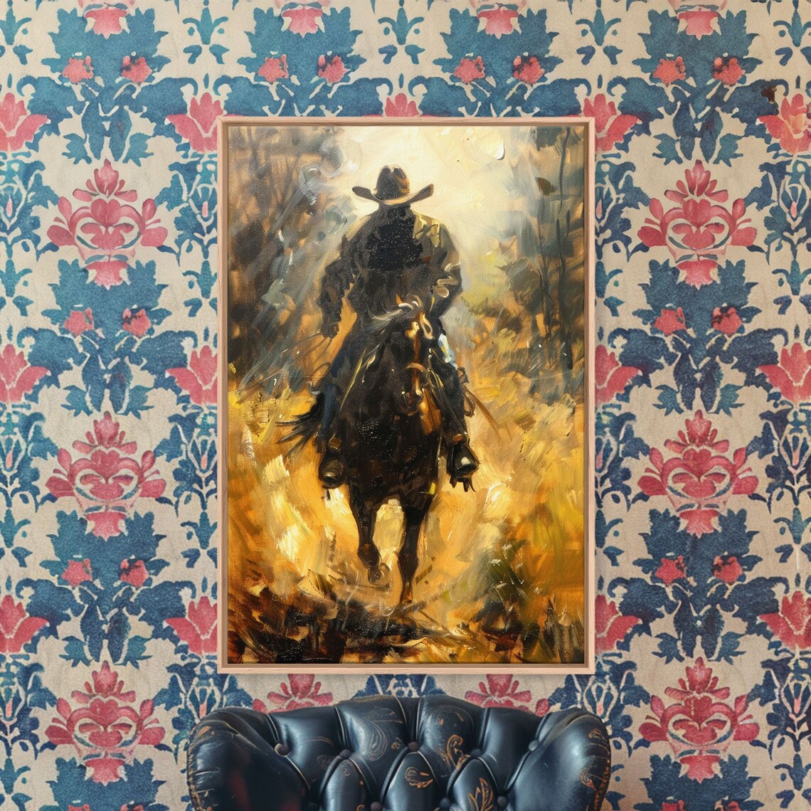 Cowboy Riding Into Golden Light In Impressionist Western Art Poster - Image 5
