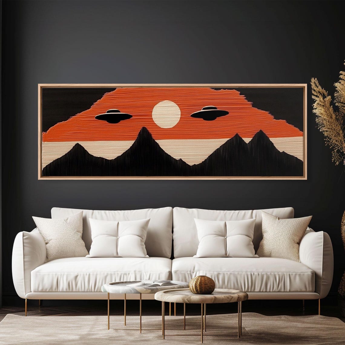 Retro UFO Flying Saucers Over Mountains Sci Fi Panoramic Art Print - Image 4