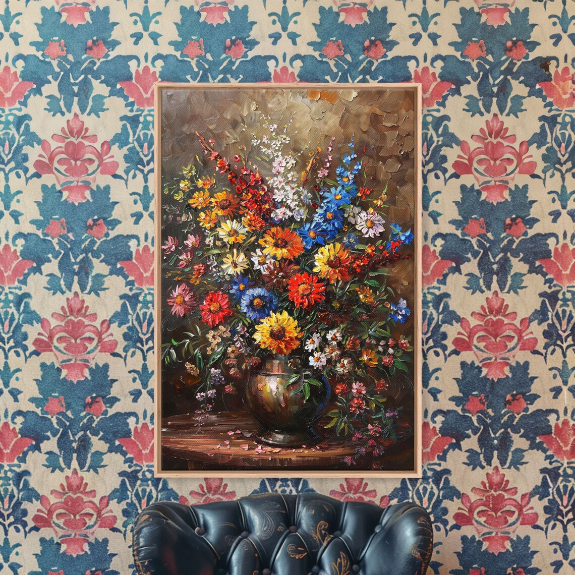 Bold Flower Bouquet On Dark Background Oil Painting Art Poster - Image 2